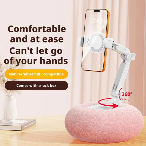 Plush Pillow Phone Holder — 360° Hands-Free Bed & Sofa Stand