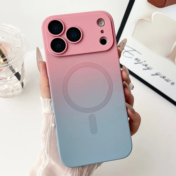 Gradient fine hole lens film magnetic silicone phone case for iPhone 17 16 15 14 13 12 11 Pro Max Air magsafe charging soft case